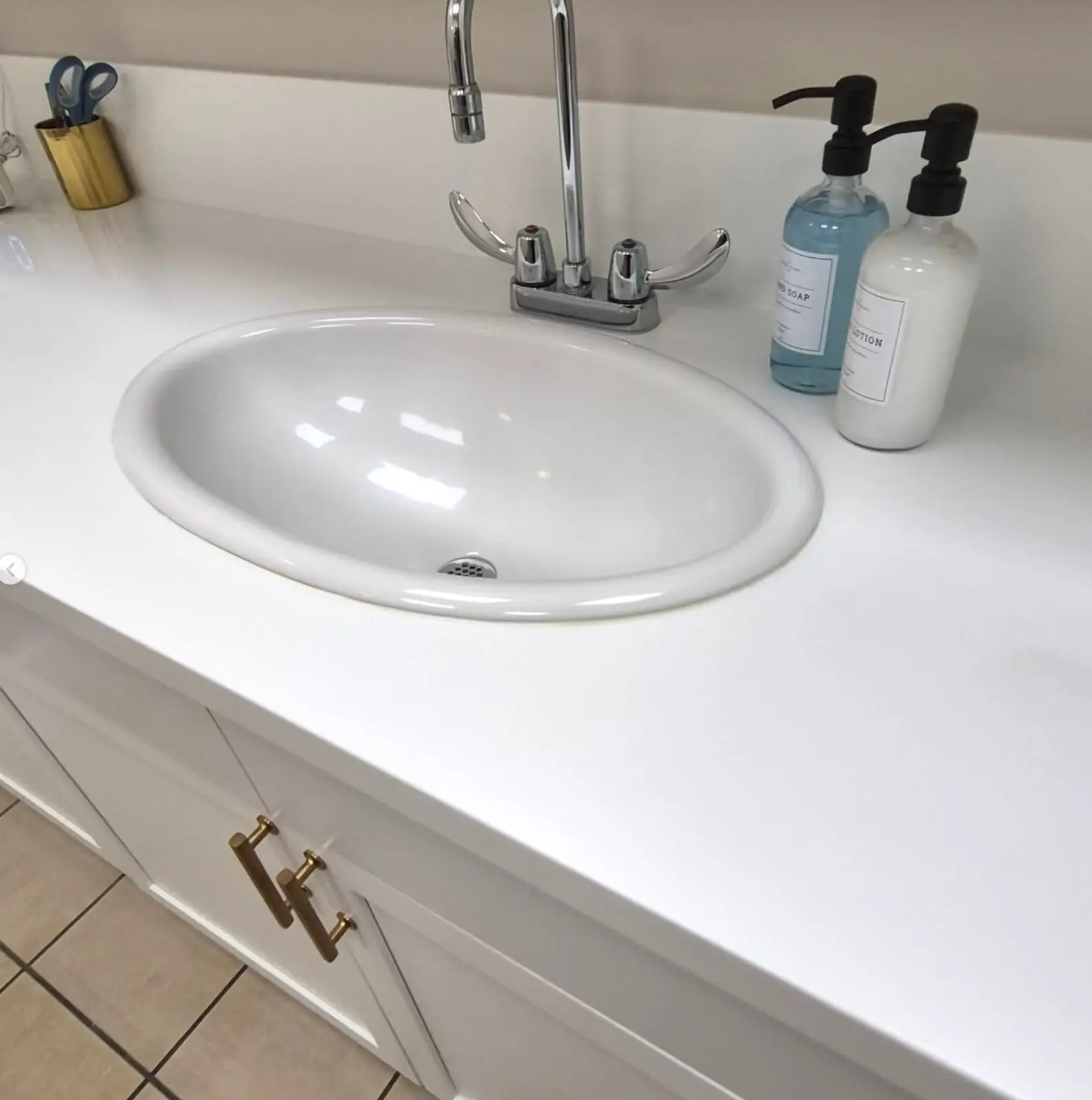 Cleaned bathroom sink and countertop